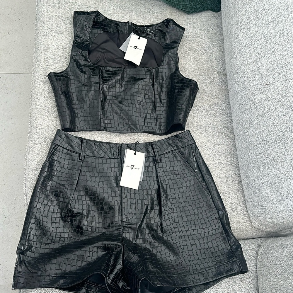 7 For All Mankind Croc Embossed Faux Leather 2 Piece Short Set.